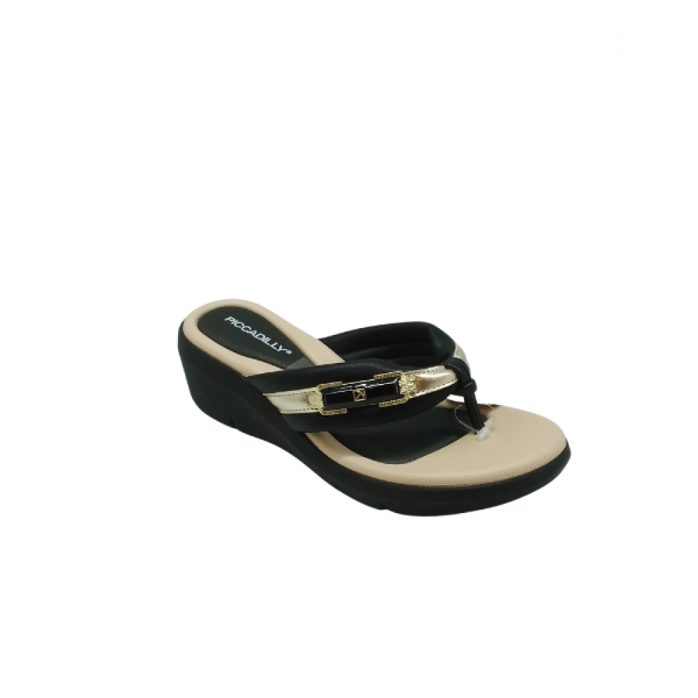 Tamanco Piccaddily Anabela 540373 - PRETO / OURO